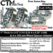 4pc 1 Thick 4x4.5 4x4.254x108 To 4x100 Wheel Adapter Fit Honda Ford More 4pc 1 Thick 4x4.5 4x4.254x108 To 4x100 Wheel Adapter Fit Honda Ford More