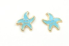 14k Yellow Gold Enamel Starfish Baby earrings with Screw Back