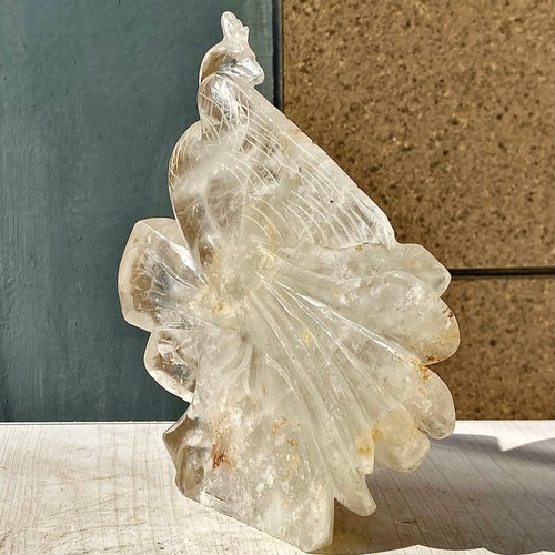 4.71LB Natural white crystal quartz mineral hand carved peacock decoration - 第 12/12 張圖片