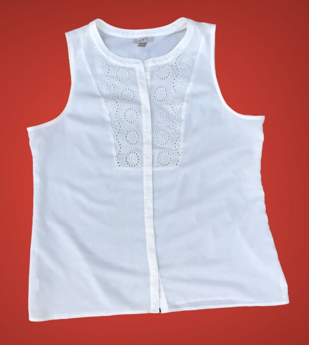 Ivory White Sleeveless Eyelet Lace Blouse L LOFT Button-Down Top Career  Dressy | eBay