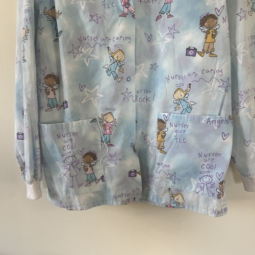 Simply Basic Blue Angel Long Sleeve Scrub Top Snap Front 2 Pockets - Picture 5 of 9