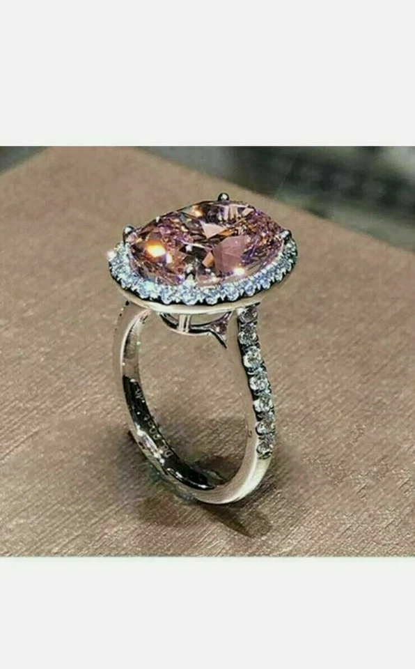 Anillo de compromiso de diamantes de morganita natural de 6,00 quilates de oro blanco macizo de 14 quilates Foto 3 de 4