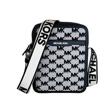 Michael Kors Jet Set Mens Medium Flat Crossbody Bag Black Monogram  