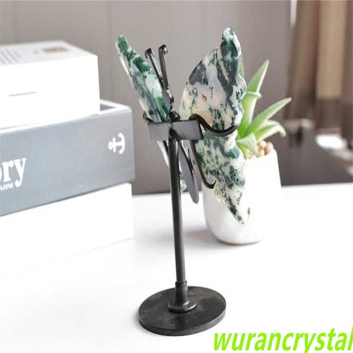 Natürlicher Moos Achat Schmetterlingsflügel Schnitzen, Quarz Kristall Flügel, Heilung + Ständer - Bild 6 von 10