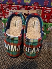 Dearfoams Cozy Comfort "Mama Bear" Plaid Slippers Women's Size S 5-6 New