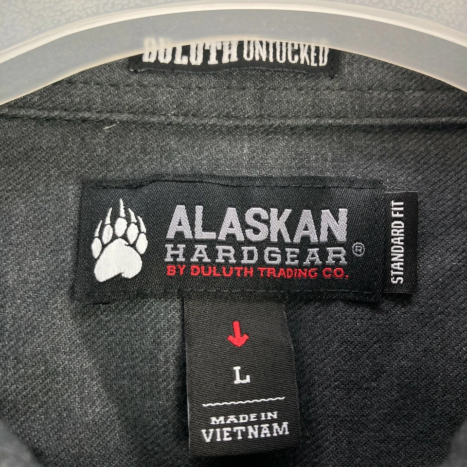 Duluth Trading Alaskan Hardgear Flannel Shirt Gray Button Up Men's L Cotton - Image 3 of 4