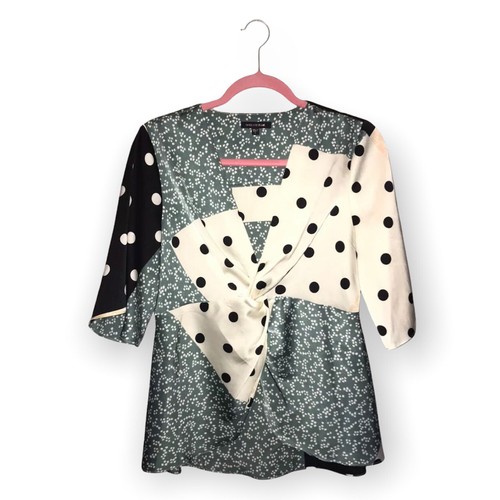 Skies Are Blue Patchwork Floral Polka Dot Top Blouse Size Small - Picture 2 of 6