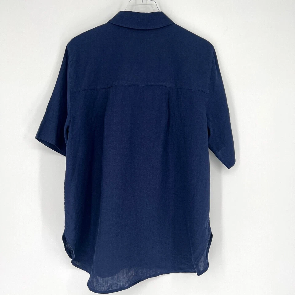 Top Country Road Mujer 12 Lino Orgánico Azul Cuello Abotonado Clásico Scandi Foto 2 de 4