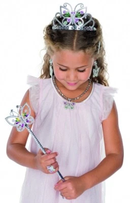 Prinzessinnenkrone Krone Diadem Zauberstab Feenstab Prinzessin Fee Tiara Ohrring