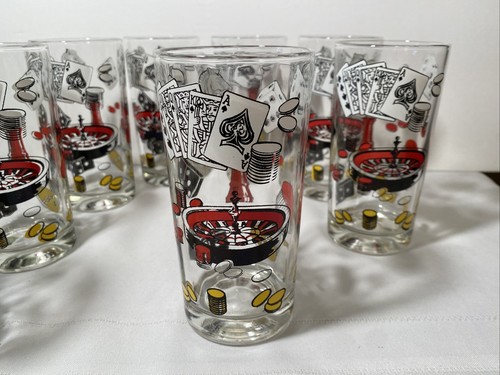 50er Jahre Hazel Atlas ViVa Las Vegas Casino Motiv Glas Eiskübel 8 Gläser - Bild 13 von 21
