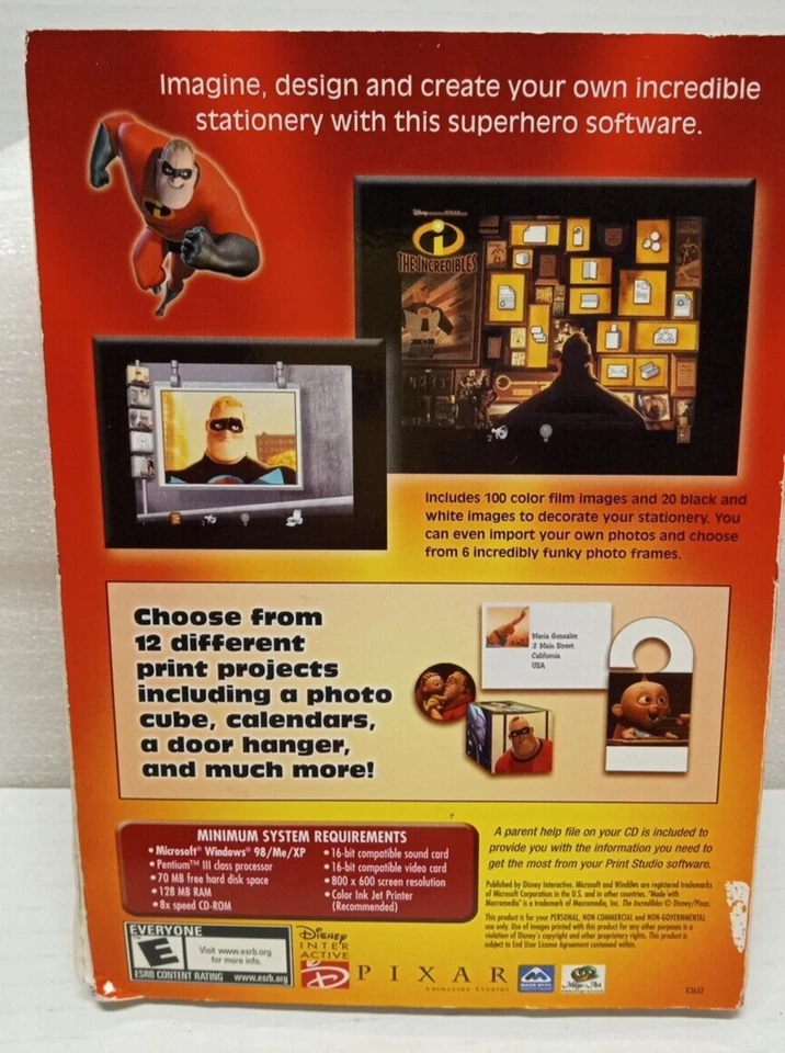 LOS INCREÍBLES PC-CD ROM ESTUDIO DE IMPRESIÓN SOFTWARE DE COMPUTADORA WALT DISNEY PIXAR Foto 2 de 3