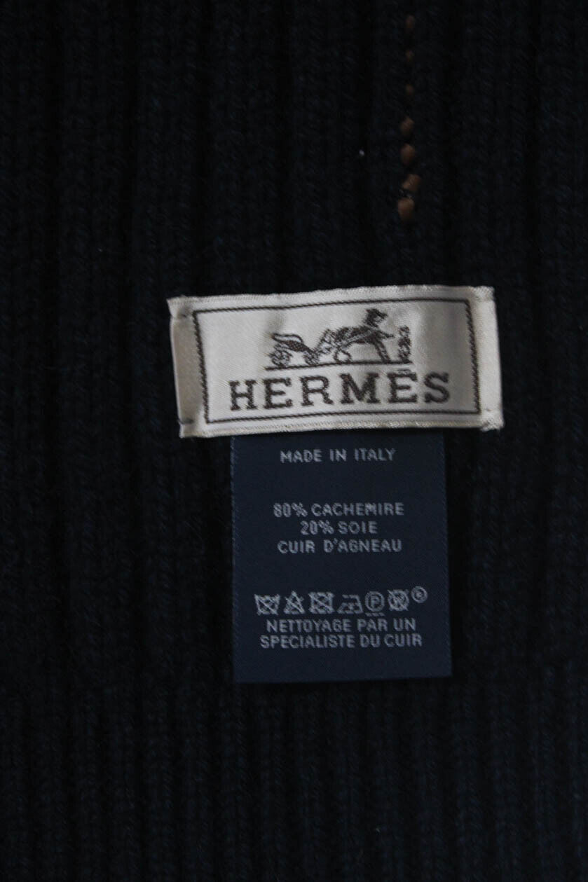 Hermes Unisex Ribbed Knit Cashmere Silk Scarf Nav… - image 6