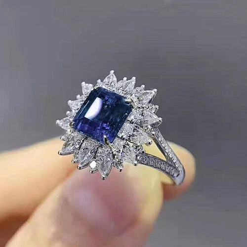 925 Silver Filled Ring Gorgeous Women Blue Cubic Zirconia Wedding Jewelry UK - Picture 34 of 53