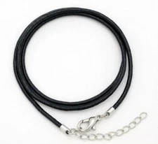 TEN Pack AANRAKU 20-inch 2mm round BLACK LEATHER NECKLACE Silver Plated Clasp