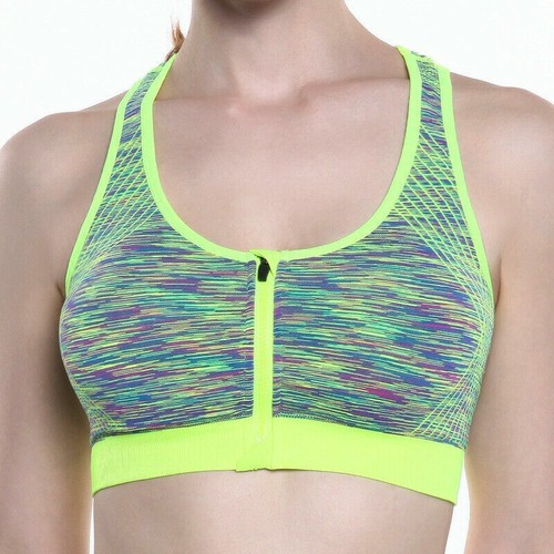 Women's Ladies Front Zip Sports Bra High Impact Push Up Wireless Padded Vest - Picture 14 of 16
