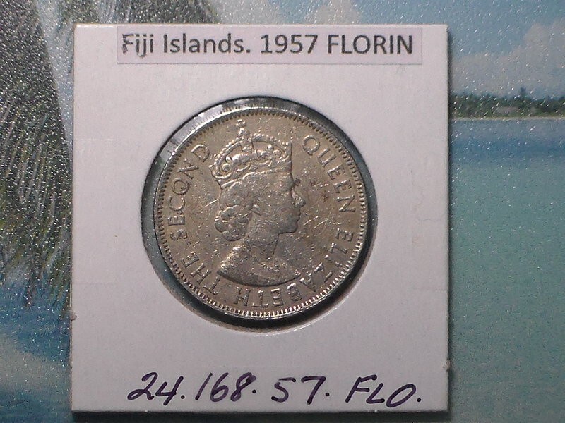 FIJI ISLANDS - 1957 FLORIN - COLONIAL ERA - PREDECIMAL COIN. Copper/Nickel.