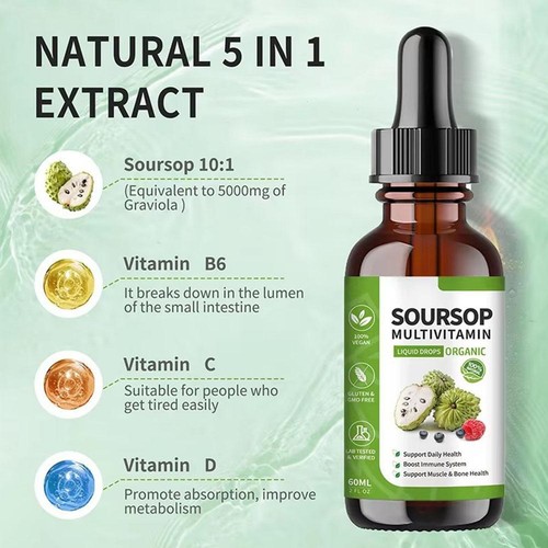 100%Pure Soursop Liquid Drops Fruit & Leaf Herbal Extract 60ml Supplement _UK` - Picture 9 of 11