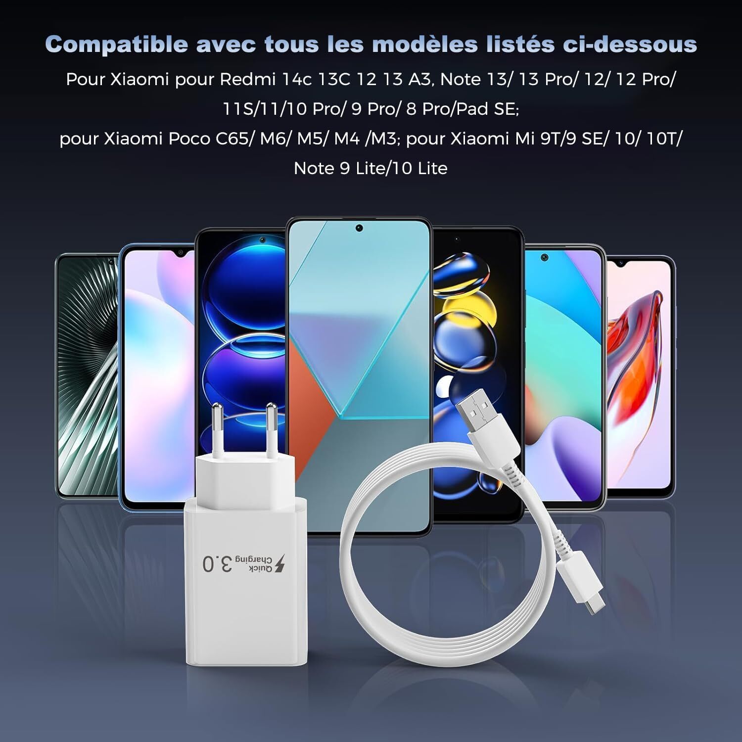 Chargeur rapide compatible Xiaomi Redmi Note 14T portable pour voyage - 2