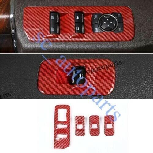 Red Carbon Fiber Window Switch Trim Cover Set For Ford F150 2015-2020 – 4 Pieces