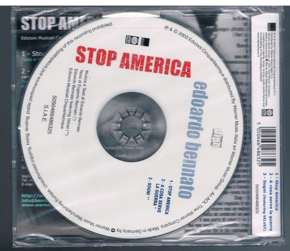 EDOARDO BENNATO - Stop America - CD SINGOLO NUOVO - Immagine 2 di 2