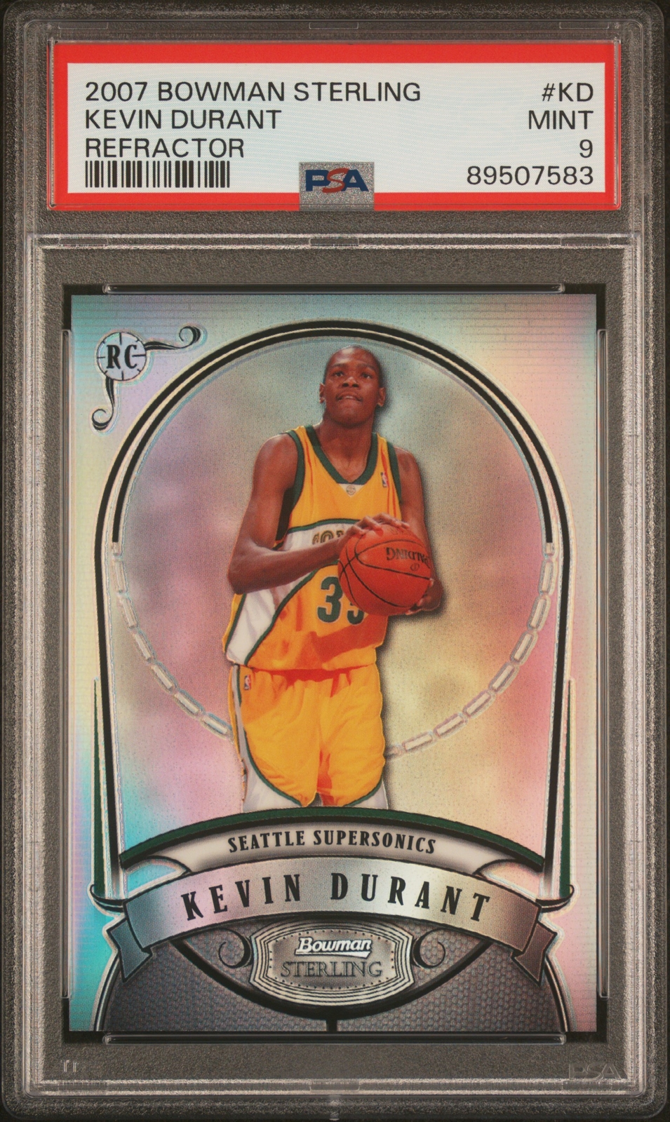 2007 BOWMAN STERLING REFRACTOR #KD KEVIN DURANT ROOKIE RC 123/399 PSA 9