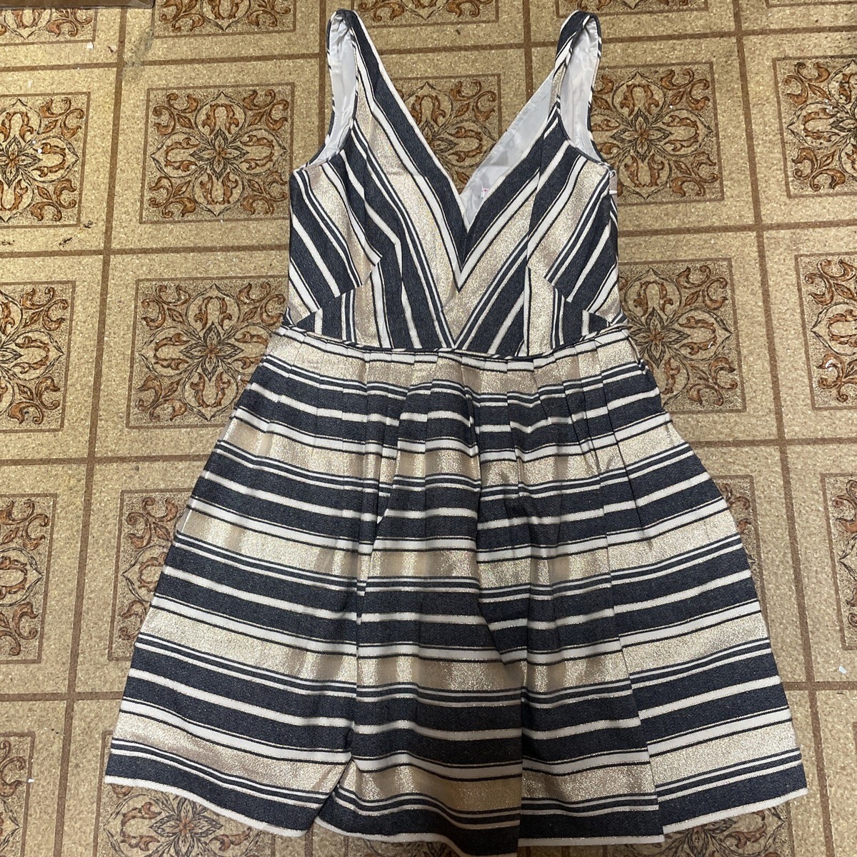J Crew Womens 0 Fit and Flare Dress Gold/tan Striped Lined Pockets Style  Size 4