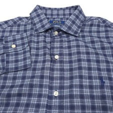  125 Polo Ralph Lauren Blue Plaid Sanded Twill Flannel Shirt Mens Size XL