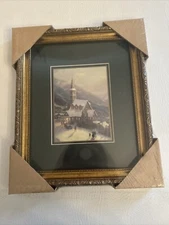 Thomas Kinkaid "Moonlit Village" Under Glass 10x12 Gold Wood Frame w/ COA