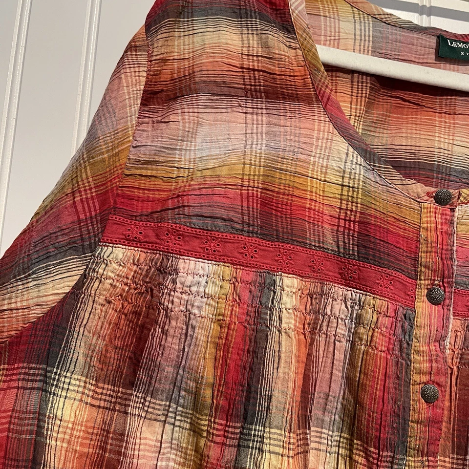 Top túnica de gasa a cuadros hierba limón talla 3X Foto 2 de 4