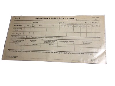 Signalmans Train Delay Report Blank British Railway Vintage Paperwork