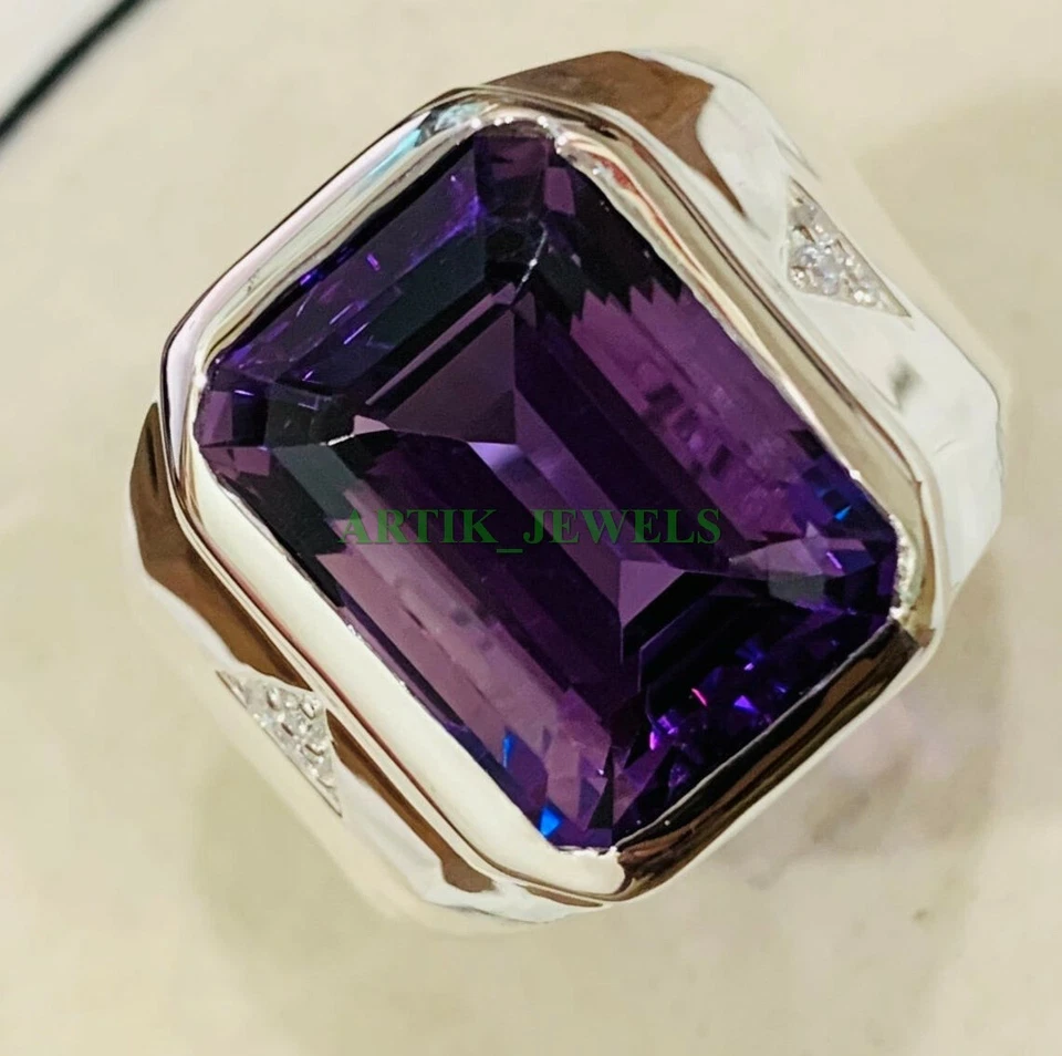 Натуральный аметист драгоценный камень с 925 пробы кольцо для мужчин #132 - Изображение 4 из 4