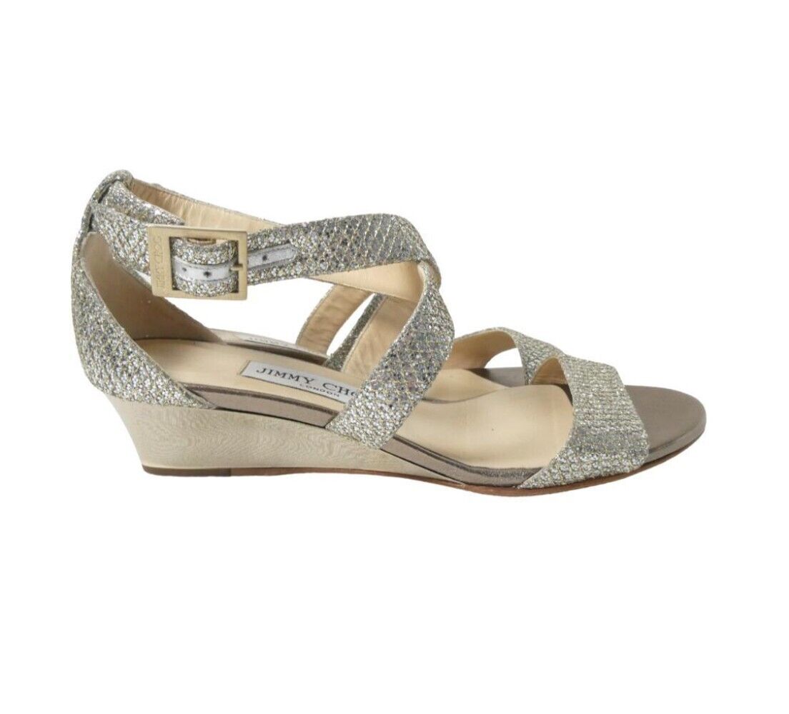 Jimmy Choo Mules Sandals Heel Glitter Silver x Gold EU36/US6 Jimmy Choo Mules Sandals Heel Glitter Silver x Gold EU36/US6