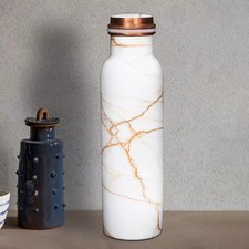 White Golden Marble Pure Copper Water Bottle 1 Litre Copper Bottle | Alkaline an