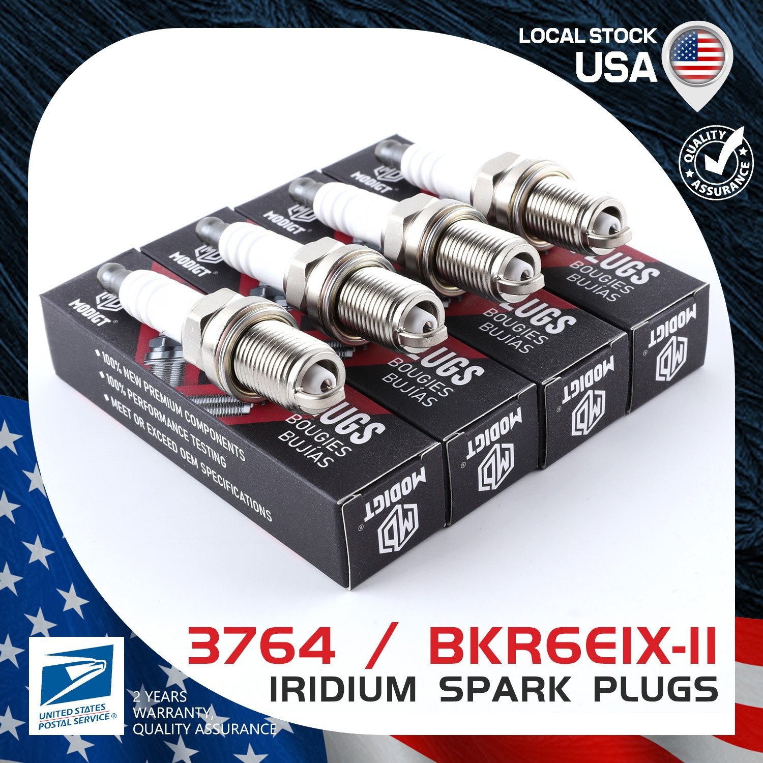 Set of 4 Upgrade Premium Resistor Iridium Spark Plugs For NGK 3764/BKR6EIX-11