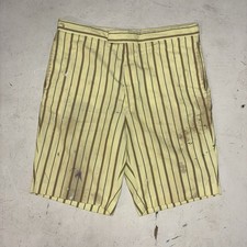Vintage 60s 70s Penneys Penn Prest Flat Front Shorts Yellow Striped 34W Painted