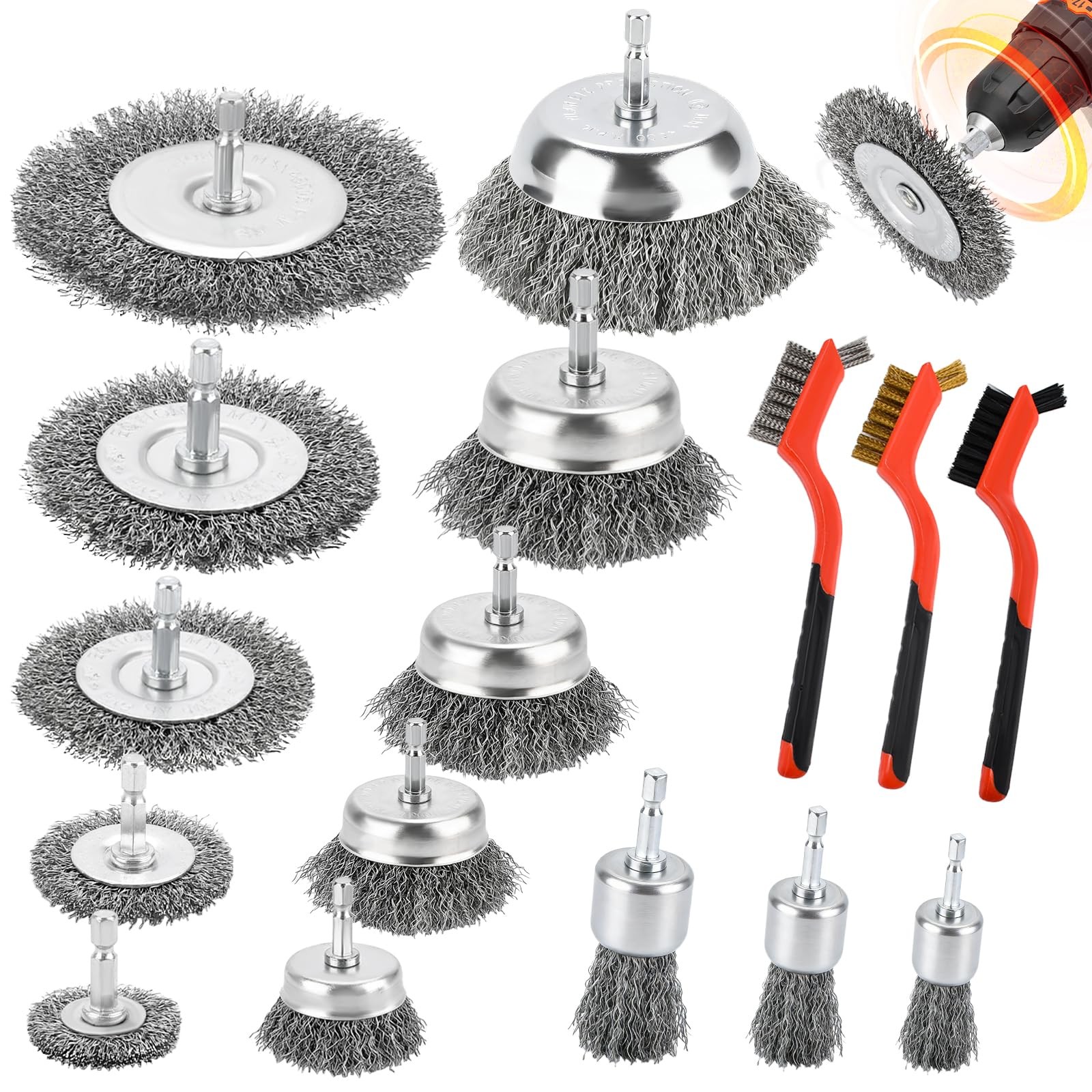 Brosse metallique pour perceuse en acier robuste pour decapage precis jeu de 19 pieces