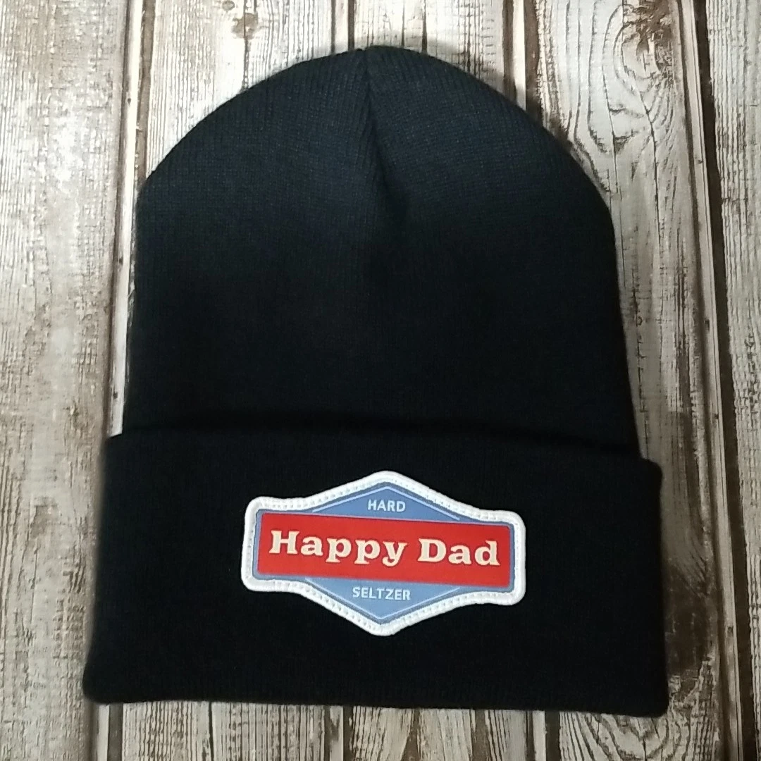 Happy Dad Hard Seltzer Knit Turbo Acrylic Beanie Hat Winter Cap Black Yupoong