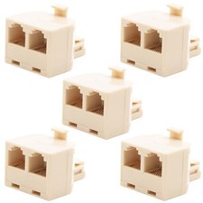 5 Pcs RJ11 6P4C Telephone Phone Line 1 Male to 2 Female T Modular Adapter Ivory