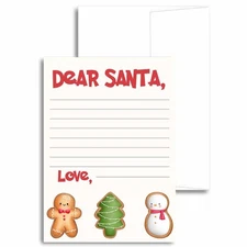 Dear Santa Kids Stationery Children's Holiday Cookies Note Cards (SETS OF 20)