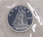 1964 Canada Proof Like Silver Dime .800 Fine Canadian 10C Ten Cents Elizabeth II