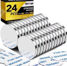 24 Pack Strong Magnets with Double Sided Adhesive, 1.26" x 0.12" Round Permanen