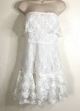 Fanco Mini Lace Dress Strapless Tiered Ruffle White Size M Romantic Feminine NWT