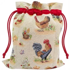 Farmhouse Rooster Tapestry Large Bread Bag – Kitchen Storage with Drawstrings