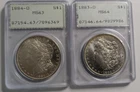 Pair of  PCGS MS 63 Morgan Silver Dollars OGH Uncirculated Rattler Holders