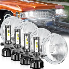 5.75 Inch Glass Round Headlight Housing H4 9003 Bulbs Muscle Cars Trucks 4 Set