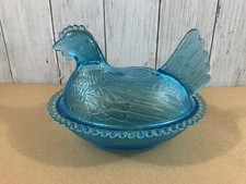 Vintage Indiana Glass Teal Blue Aquamarine Carnival Hen On Nest 7