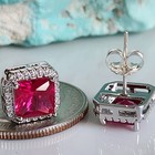 925 Sterling Silver Genuine 3.45CT Ruby Sapphire 10mm Earrings Gold-Plated — photo 2