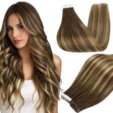 Invisible Tape in Extensions Human Hair Color 4/24/4 Medium Brown to Honey Blond
