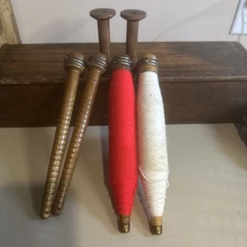 vintage wood bobbin spool  lot of 6 textile primative industrial with thread