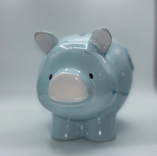 My First Piggy Bank by Nat Jules, Ceramic Light Blue w/Blue White Polka Dots